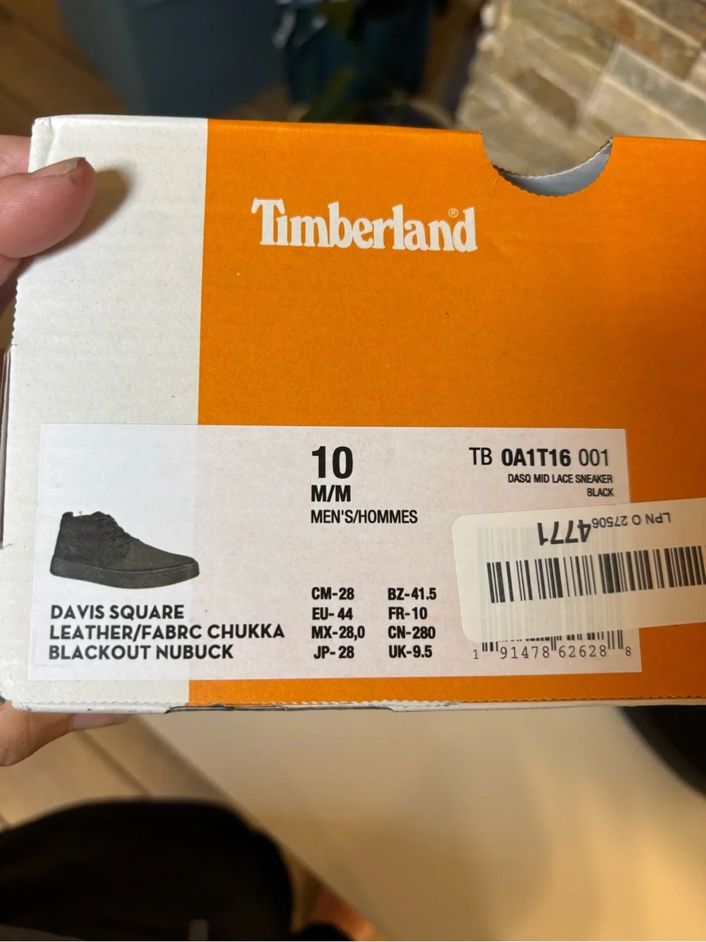 Timberland Davis Square Chukka Sneakers Men's 10 Blackout Nubuck NWT